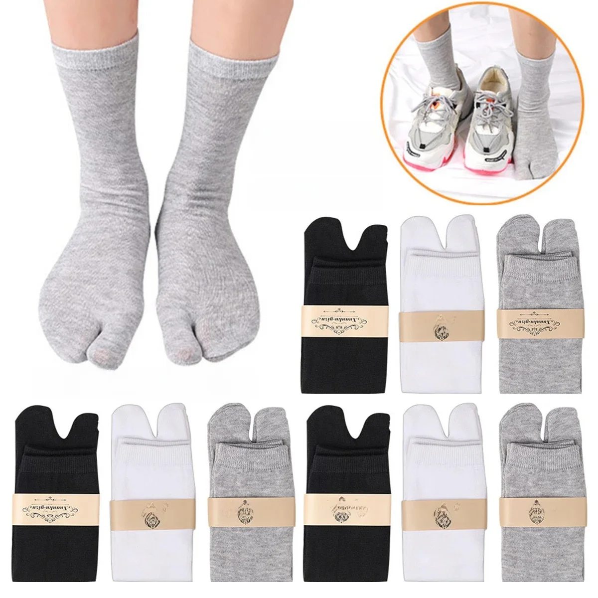 Chaussettes unisexes à deux doigts de Style japonais, 1 à 5 paires, avec séparation des orteils en Polyester, tongs Kimono, sandales à orteils fendus