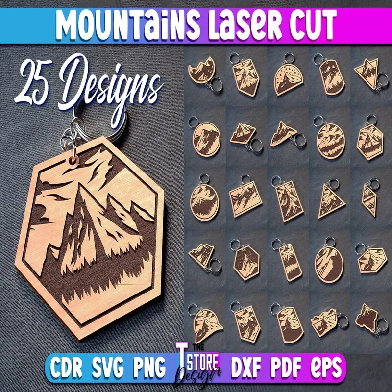 

Mountains Keychain Laser Cut SVG Bundle | Camping Keychain SVG for Laser Cutting | Nature Outdoors CNC Files | SVG DXF PDF EPS P