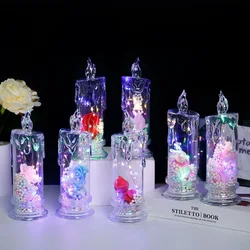 LED Electronic Candle Clear Rose Night Light Valentines Day Decor Best Gift For Girlfriend Home Decorative Atmosphere Ornament