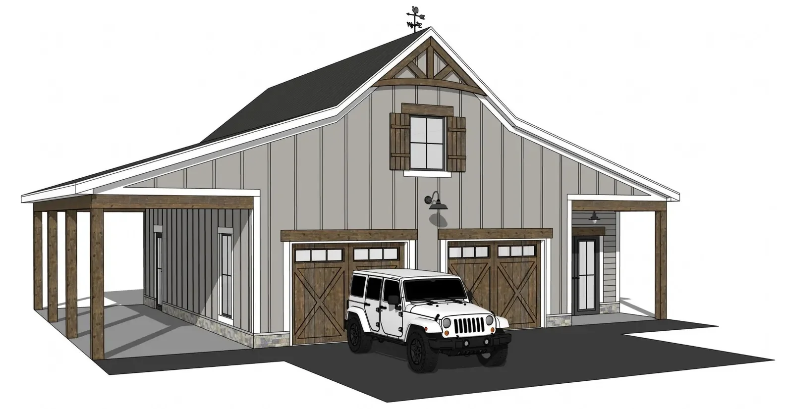 خطط مطبوعة لمرآب المزرعة الحديثة 2-Car | ورشة عمل وتصميم العلية | كتيب مخطط Aspen II (بدون مواد #5