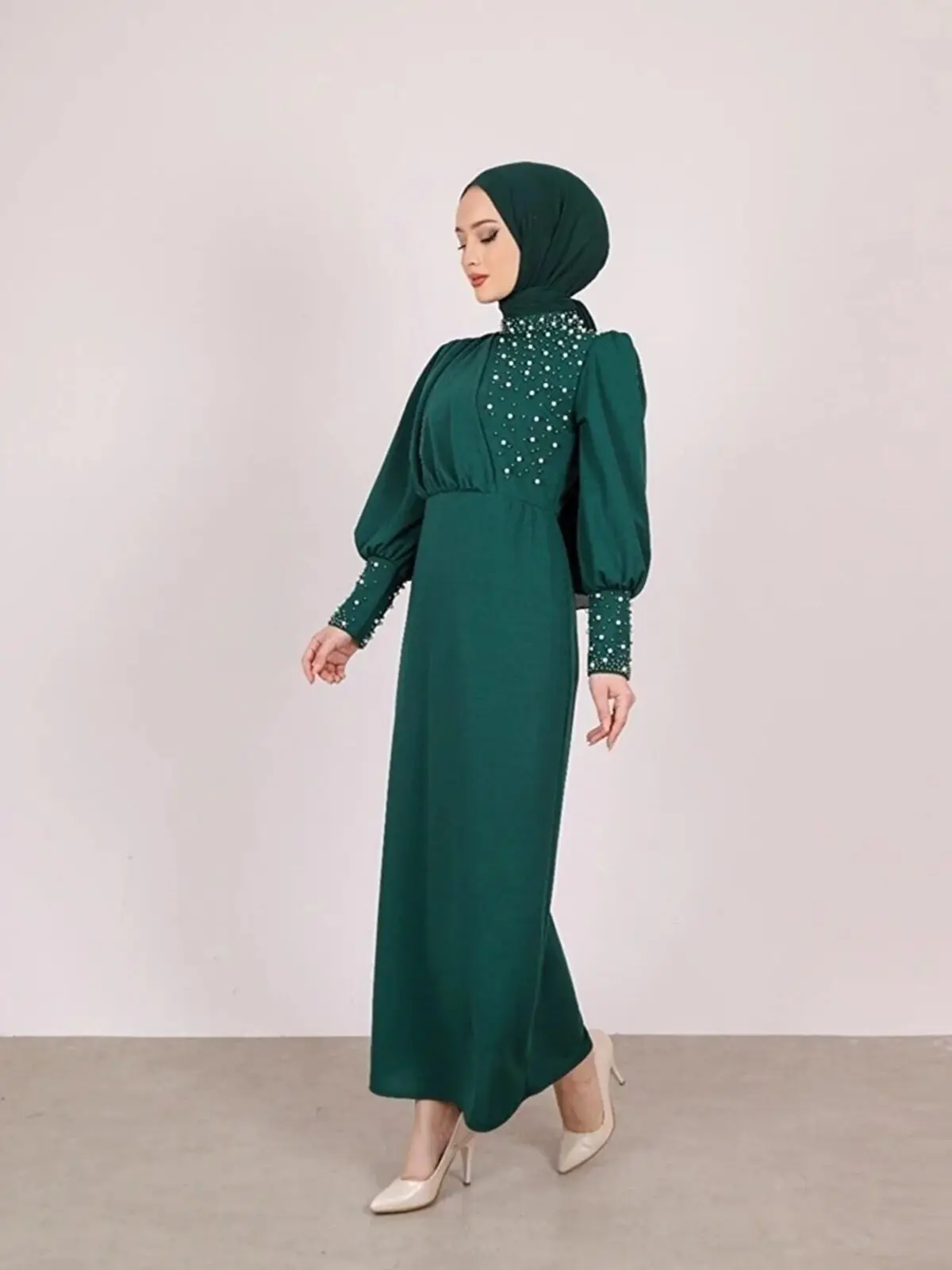 Pearl Detailed Special Occasion Dress,  Evening Dress Worship Islamic Fashion Women's Clothing Muslim Tunic Suit  Long Dress