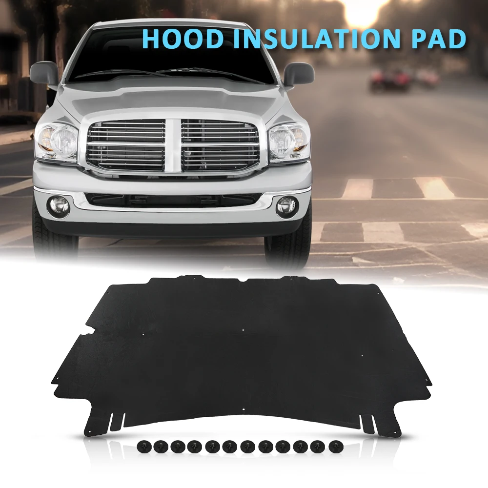 

Изоляционная накладка двигателя на переднем капоте, панель капота, звуковое тепловое одеяло 1/2 дюйма и зажимы, подходит для 02-09 Dodge Ram 2500 3500 Black Pet