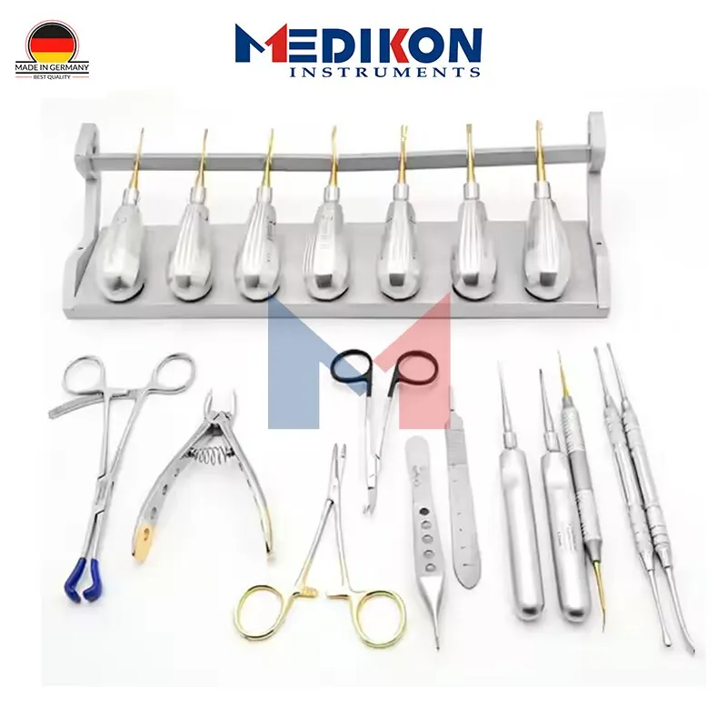 18 Pieces GV Dental Kit with Luxating Elevators, Micro Serrations xtraction surgery instruments set Kit animal veterinary set