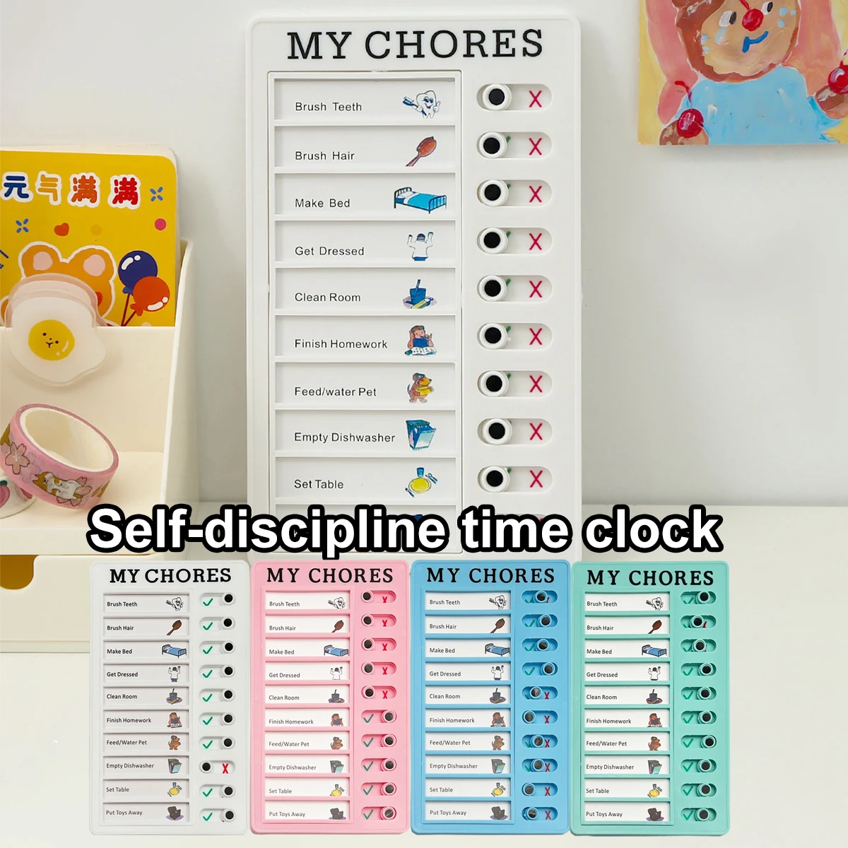 1pc DIY To Do List Reminder Board Student Message Checklist Children's Self-discipline Punch Card Chore Chart Memo Plastic Board