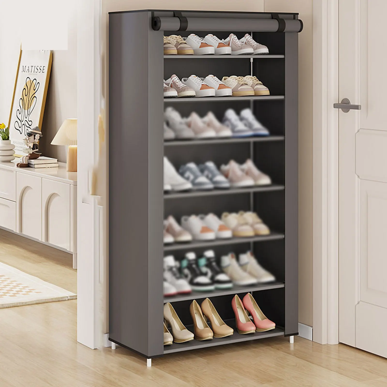 

6/8/10 Layers Shoe Rack Fabric Dustproof Shoe Storage Cabinet Space Saving for Home Dorm Hallway Entryway Living Room Corridor