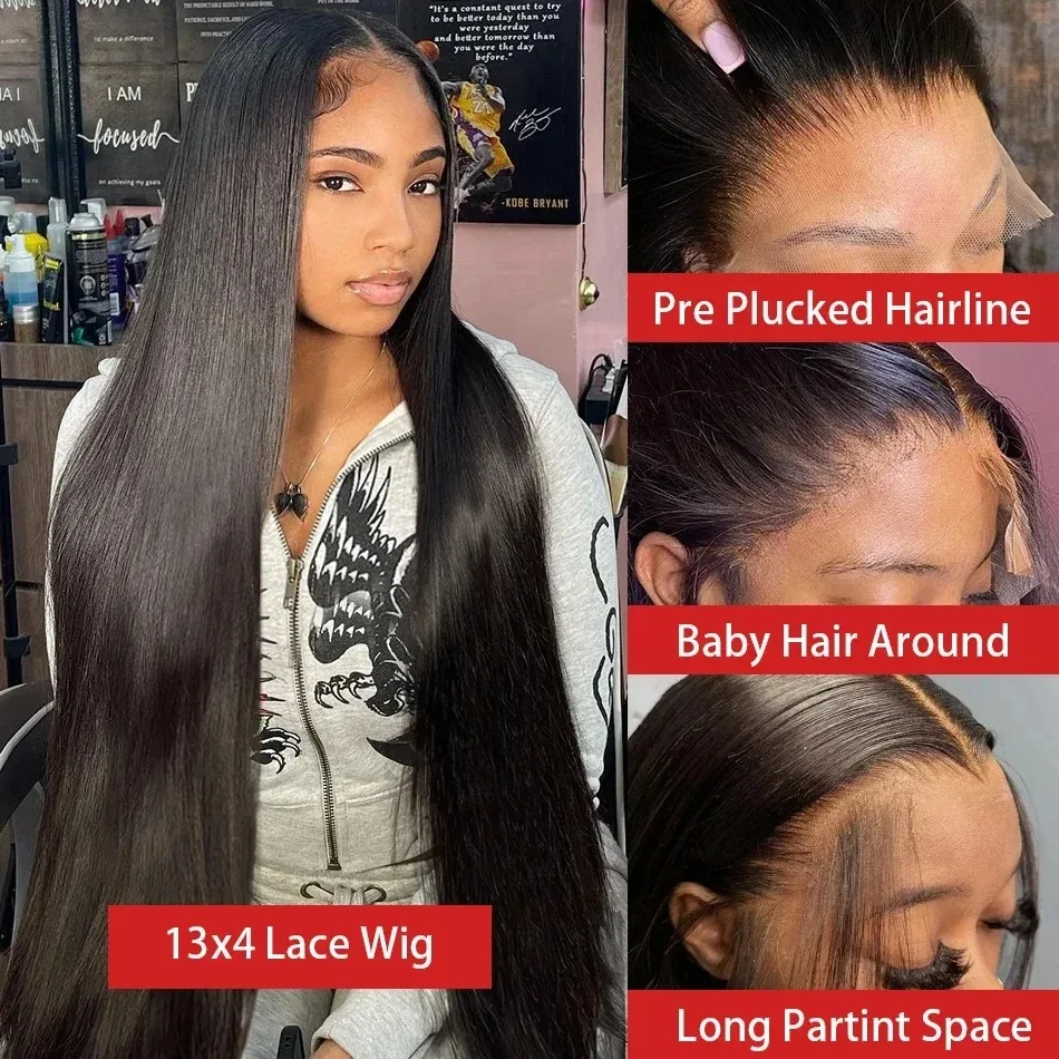 Peruki typu lace front z ludzkich włosów, gęstość 180, 13x6 HD, proste jak kość, 30-40 cali, peruki z ludzkich włosów z transparentną koronką typu lace frontal 13x4 dla kobiet.