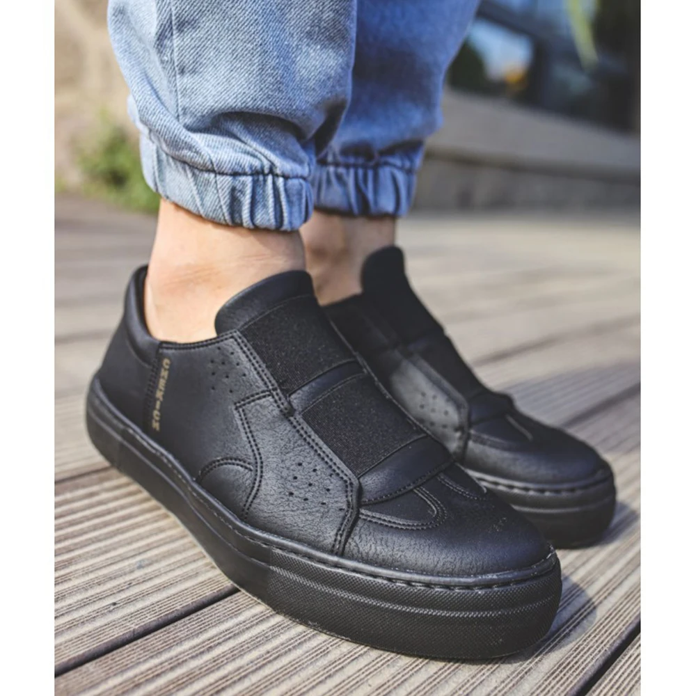 FOH Store Men Women Shoes ST BLACK Color Non Leather Elastic Band 2023 Spring and Fall Seasons New Fashion Casual Breathable Sneakers Suits Comfortable Solid Sole Office Fashion Wedding Walking Lightweight 033