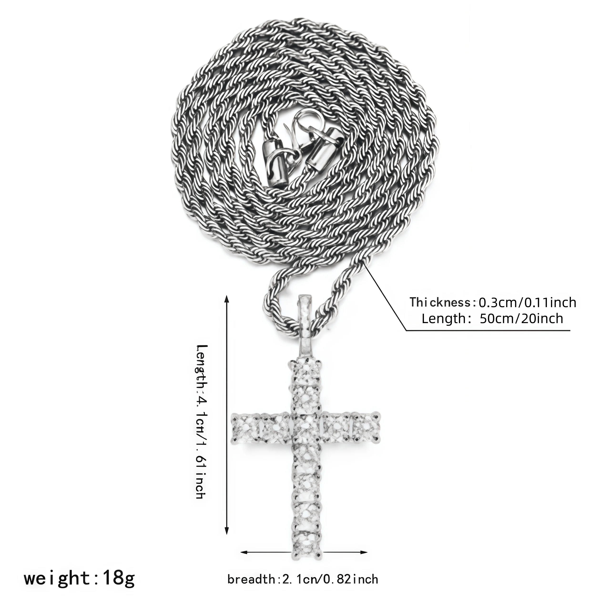 قلادة متقاطعة من الزركون الكريستالي المثلج مطلية بالفضة على شكل سلسلة ملتوية للرجال والنساء، مع هدية مجانية