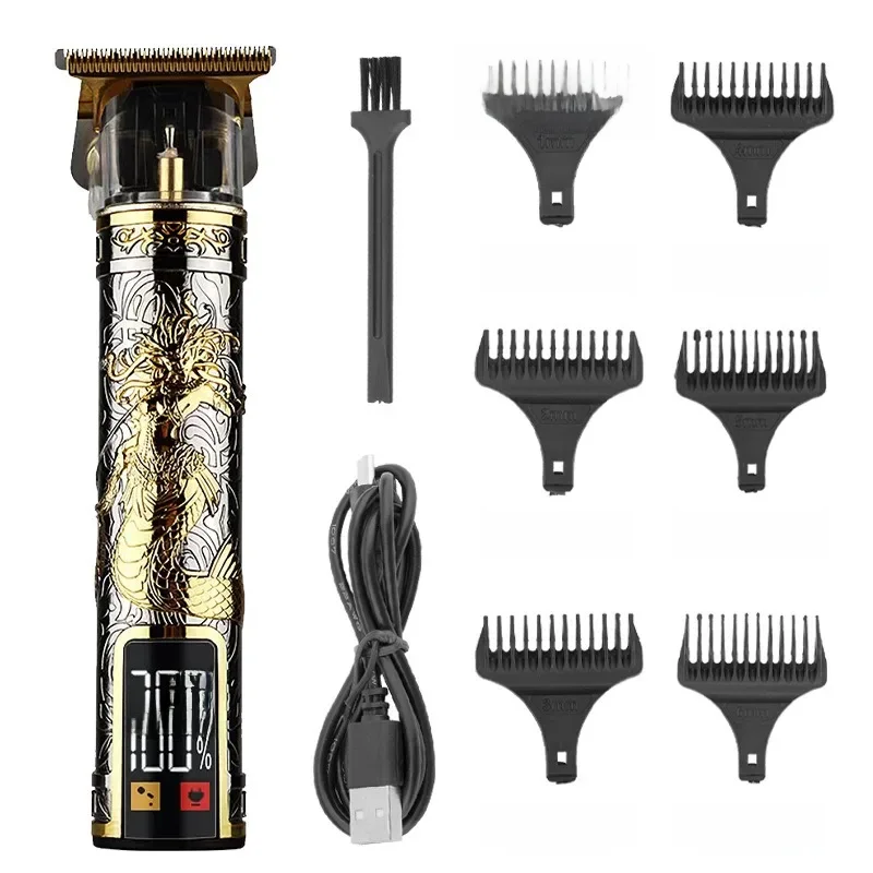 Grand écran affichage numérique poussoir électrique type de charge sculpture coupe de cheveux LCD tête chauve rasoir coiffeur professionnel