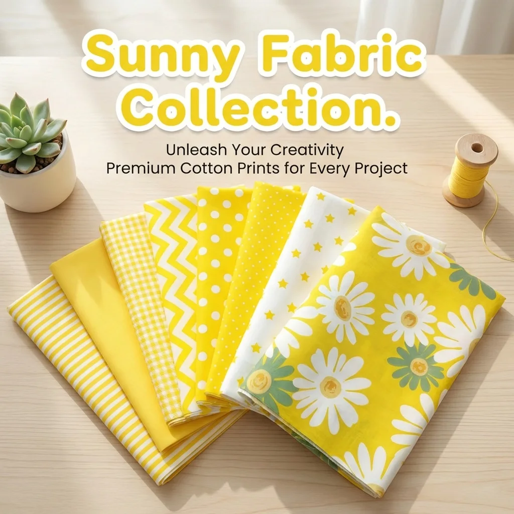 Paquete de 8 piezas de tela de algodón floral amarillo; tela precortada; suministros de costura para patchwork y manualidades de ropa DIY