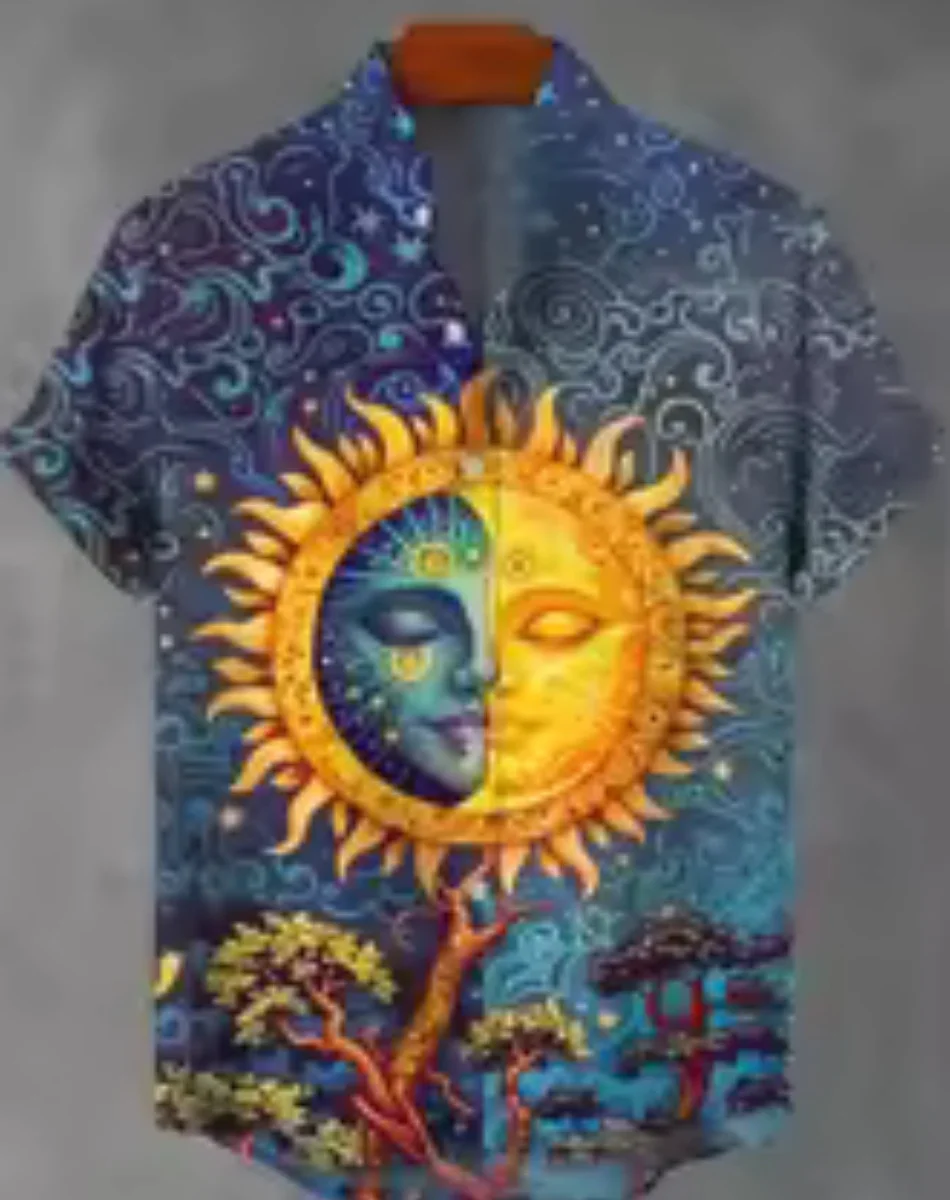 New sunflower linen shirt 3D printing shirt men's Hawaiian shirt men's casual professional lapel shirt summer beach short-sleeve