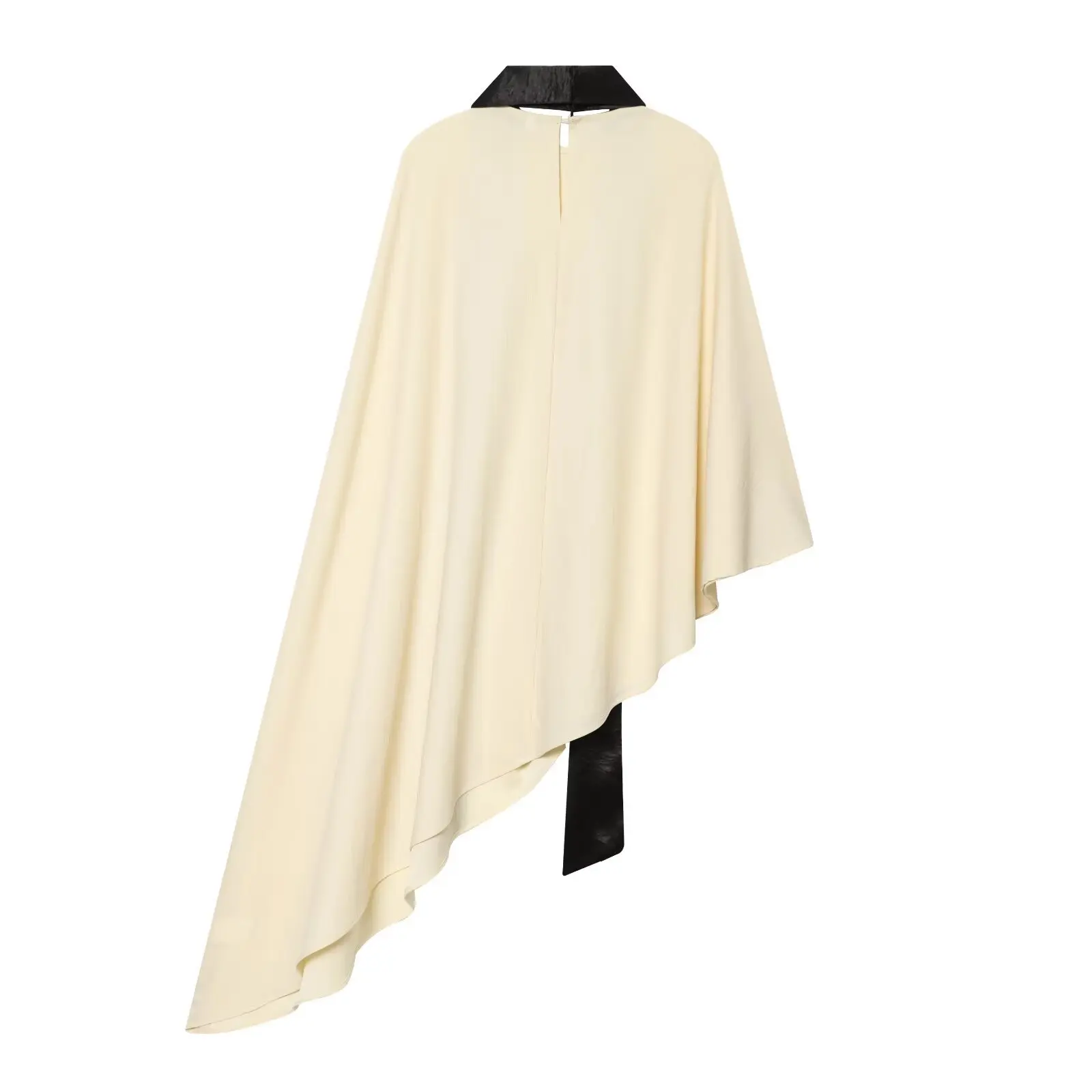 French Vintage Asymmetric Cape Top Women Elegant Scarf Tie Apricot Shirt Summer Luxury Irregular Blouse Holiday Party Robe