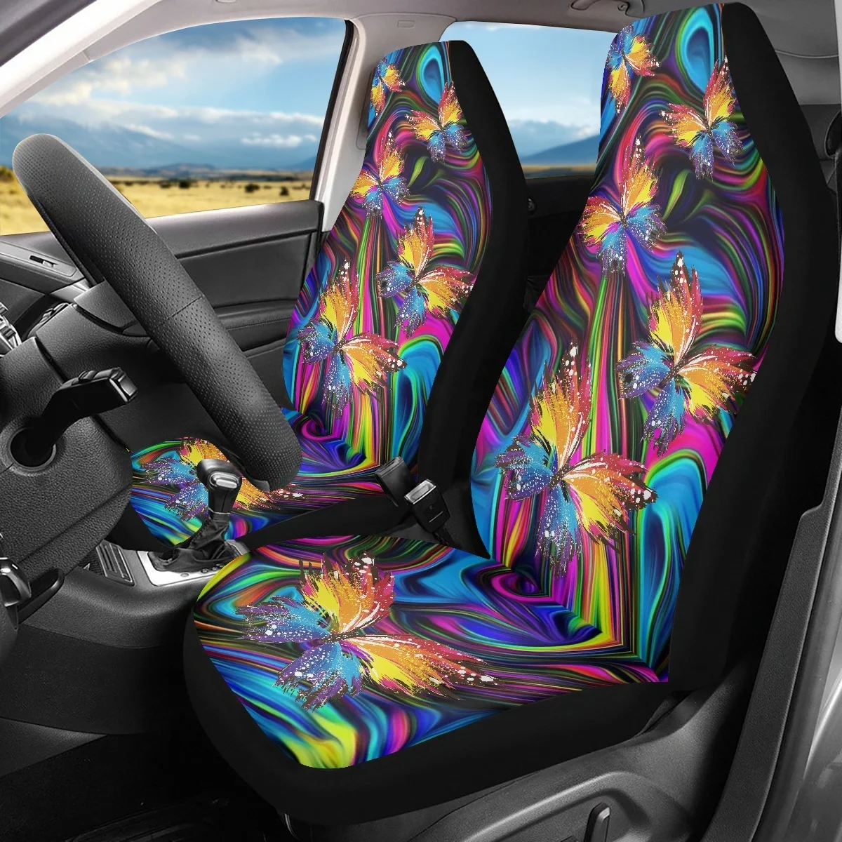 Gradient Color Dreamy Butterfly Pattern Car Seat Covers Brand Design Anti-dirt Car Accessories Universal Fit Auto Truck Van 2023