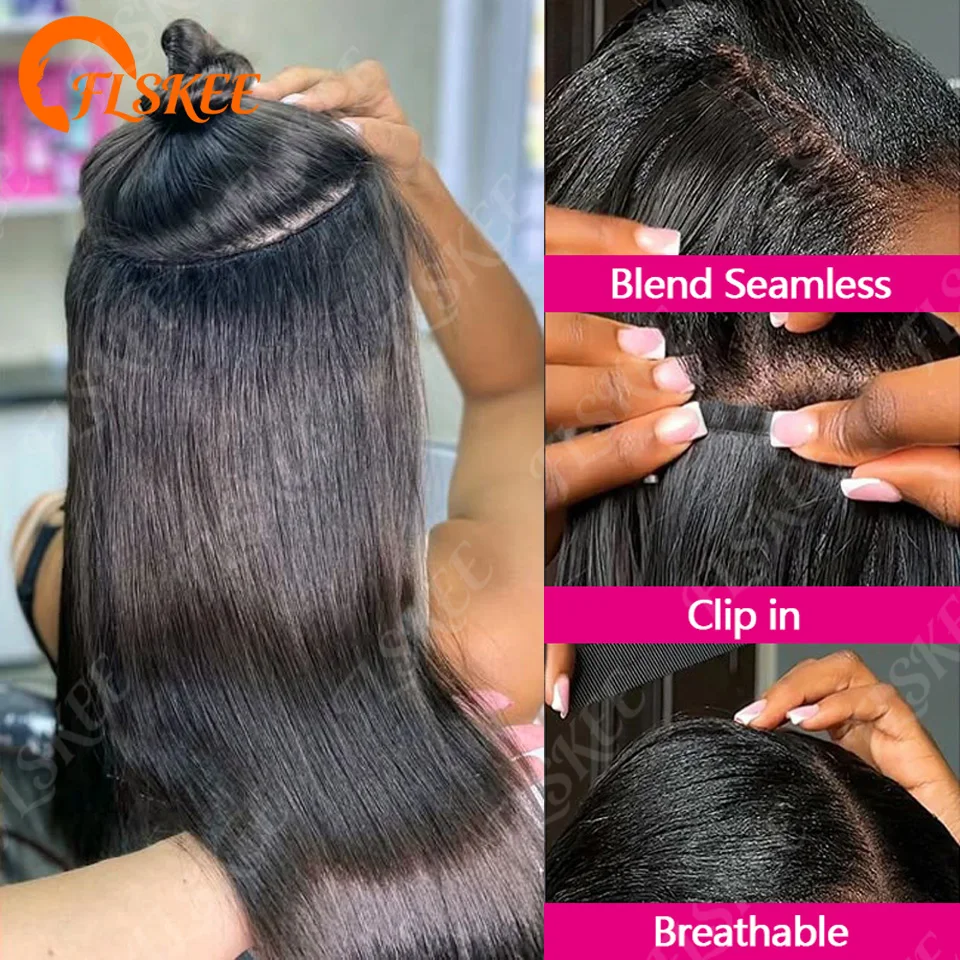 PAPYON Gerade Clip-in-Haarverlängerungen aus 100 % Echthaar, dickes brasilianisches Echthaar, natürliche Farbe, 120 g/Stück, nahtloser Tressenverschluss, 22, 24, 26, 28, 30 Zoll – Detail 5