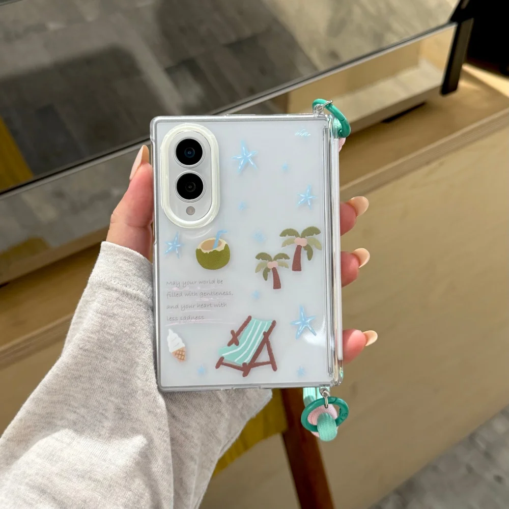 Ins Summer Coconut Tree Dopamine Tomato Print Phone Case For Samsung Galaxy Z Fold 8 fold 8 Cover With Charm Cute Anti-Fall Suit