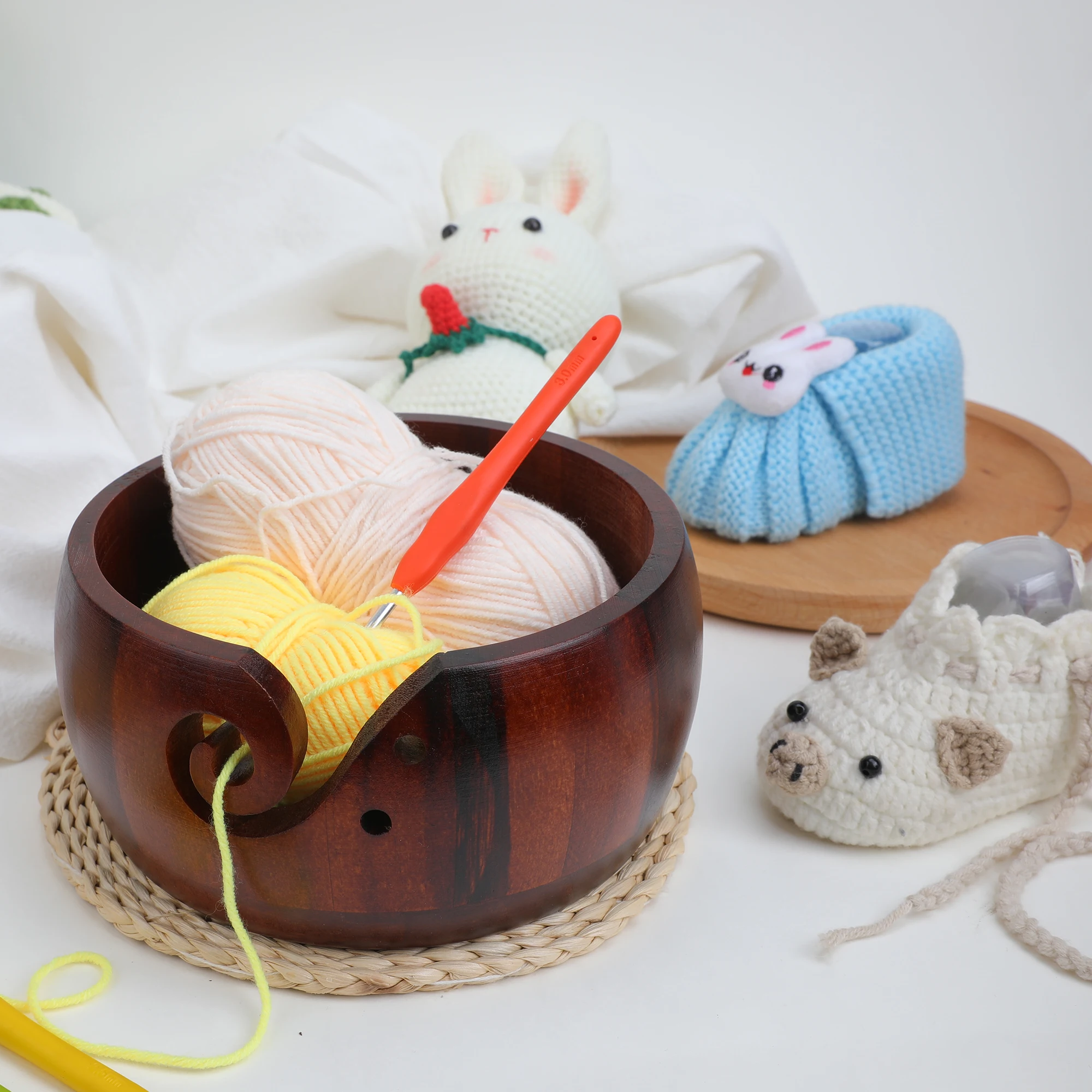 

1 piece of wooden wool knitting storage bowl, with multiple styles available, a DIY knitting storage bowl