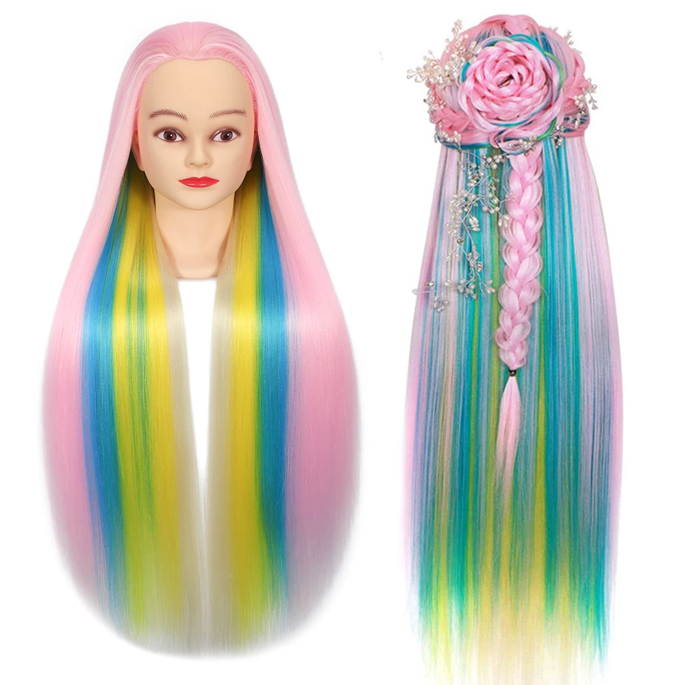 Mixed color long synthetic hair model hair cutting practice, doll head weaving practice