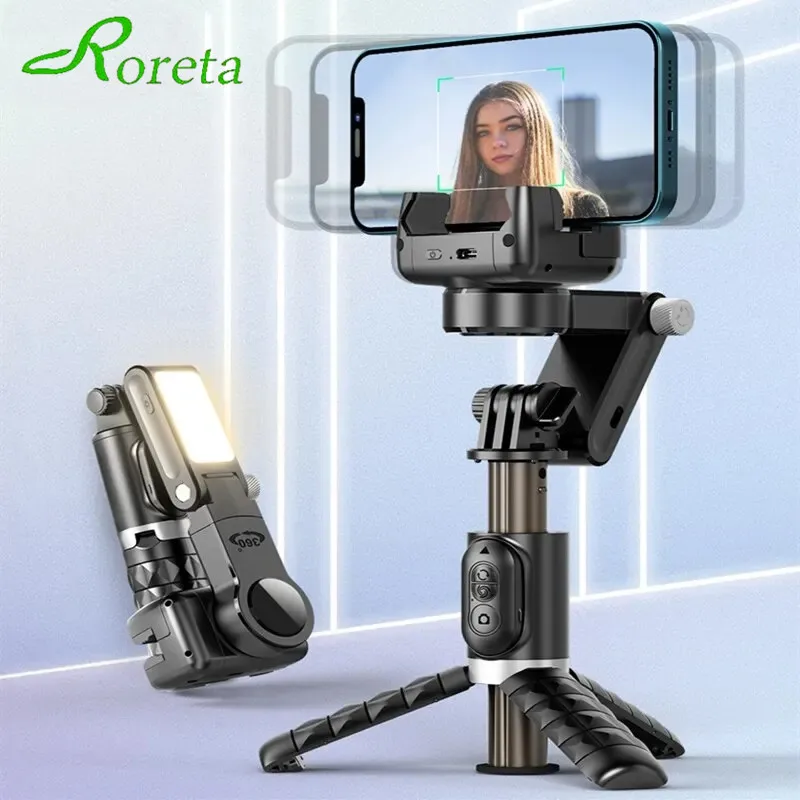 Roreta Desktop Following the shooting Mode Gimbal Stabilizer Selfie Stick Tripod with Fill Light for Cell Phone Smartphone