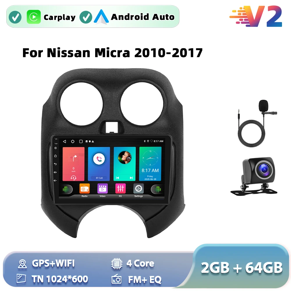 Podofo For Nissan Micra 2010-2017 Android Car Radio 2+64G/4+64G/6+128G Video Multimedia Player Carplay Android Auto GPS BT image 3