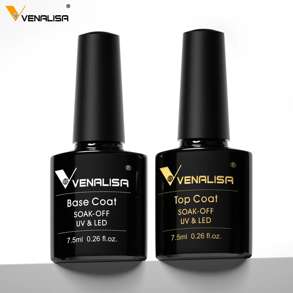 Venalisa Base Coat and Top Coat Gel Polish Set Soak Off UV LED Long Lasting Nail Gel No Wipe Gloss Finish Nail Art Manicure Kit