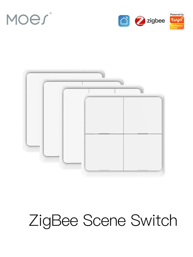 MOES 4-fach Tuya ZigBee Wireless 12-Szenen-Schalter mit Drucktasten-Controller, batteriebetrieben, Automatisierungsszenario für Tuya-Geräte