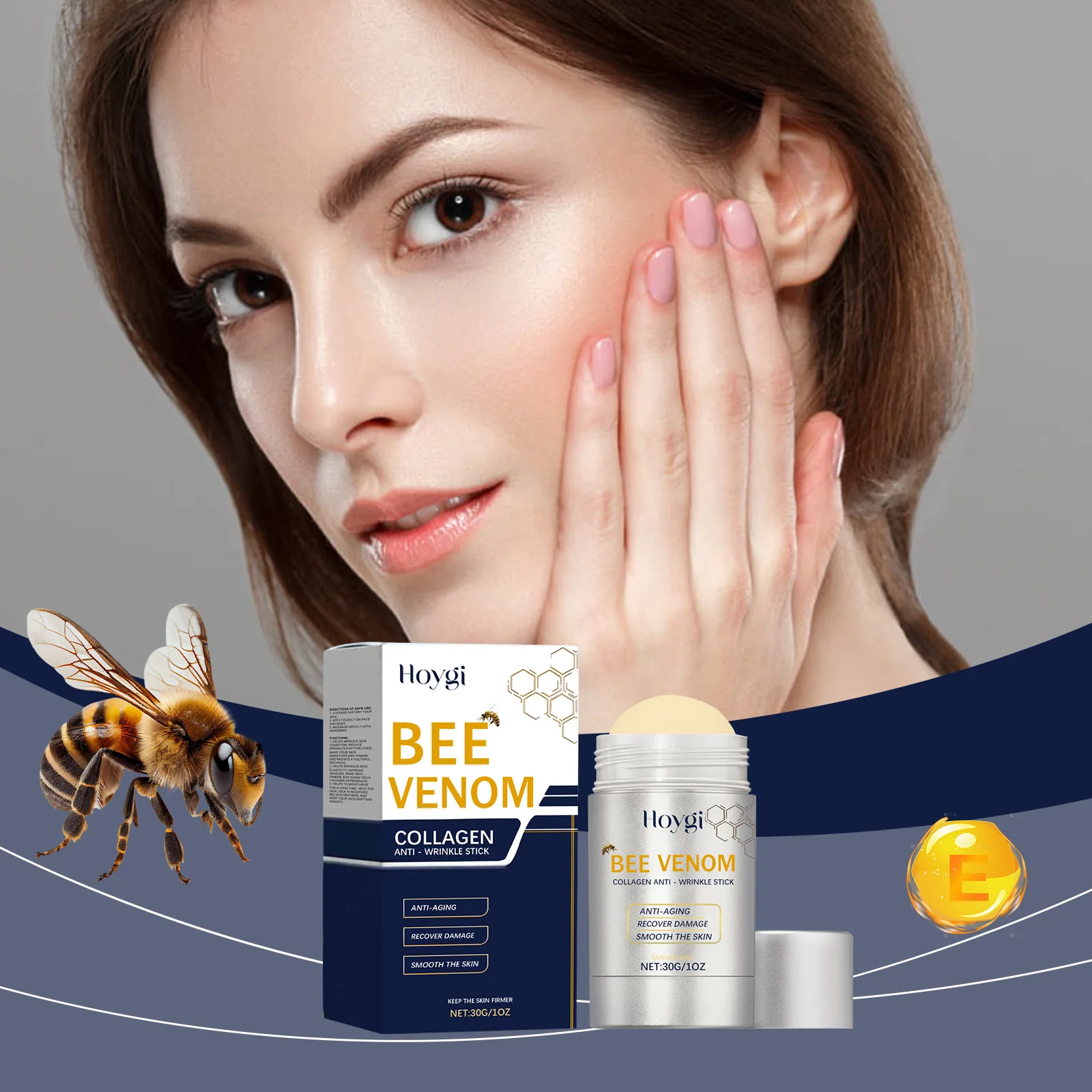 

30g Hoygi Bee Venom Anti Wrinkle Firming Stick Mild Moisturize Dry Skin Delicate Elastic Collagen Protein Moisturizing Cream