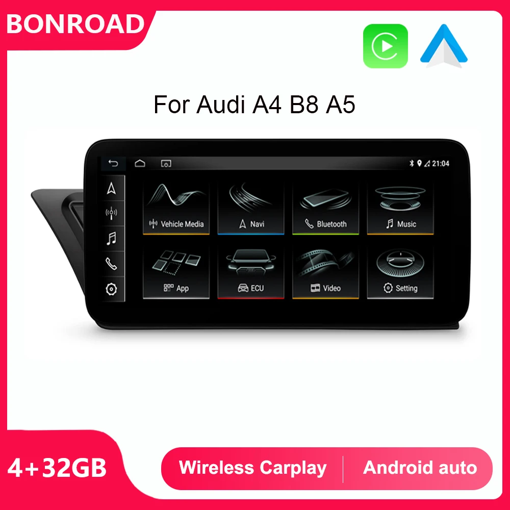 BONROAD Car Android Radio Stereo CarPlay Bluetooth Multimedia Player For Audi A4 A5 B8 2009-2016 GPS Navigation Audio Wifi Unit