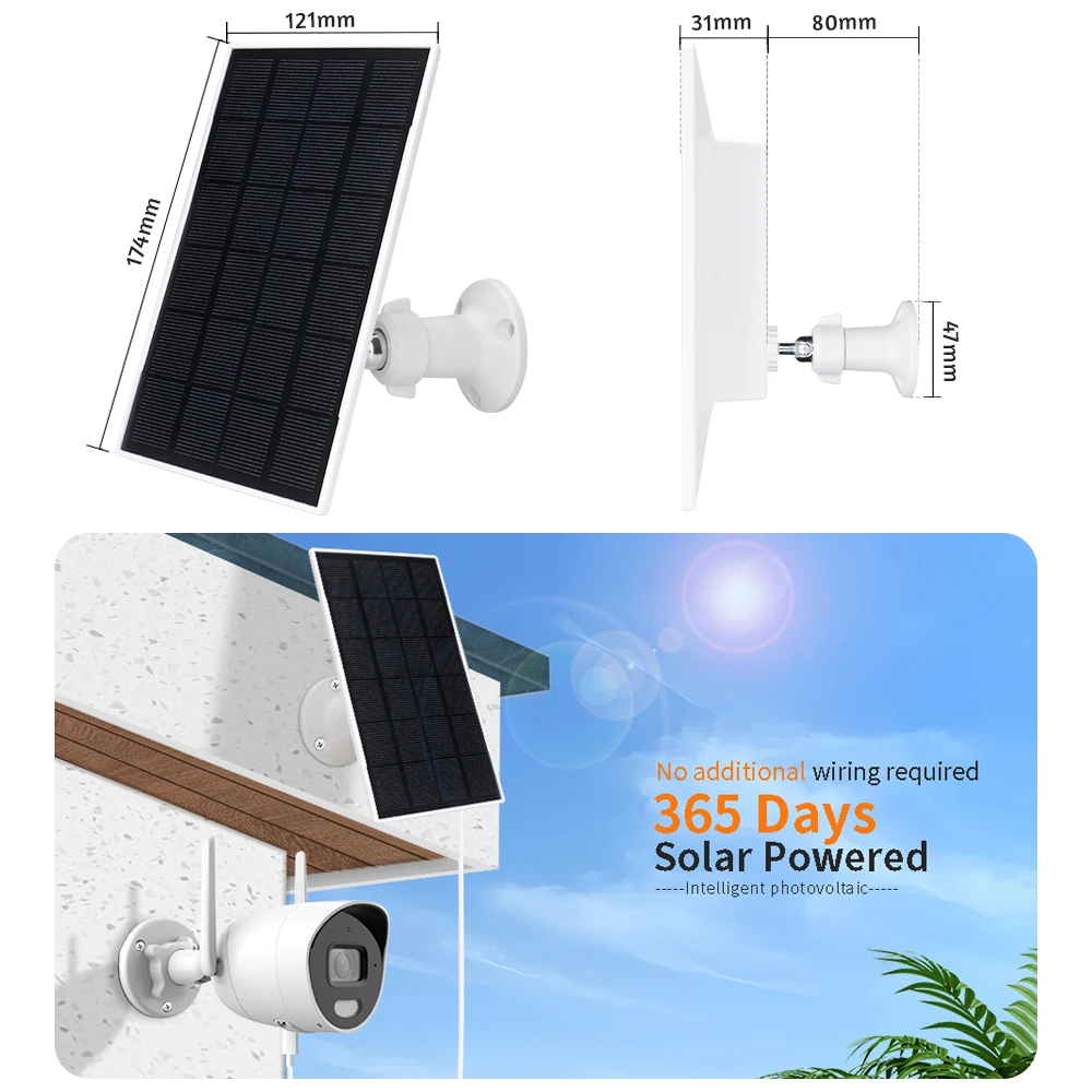 Imagem -05 - Painel Solar para Alimentação Usb tipo c Carregador de Câmera de Segurança Externa Bateria Embutida 3.7v Suporte Ajustável 360 ° Cctv D306