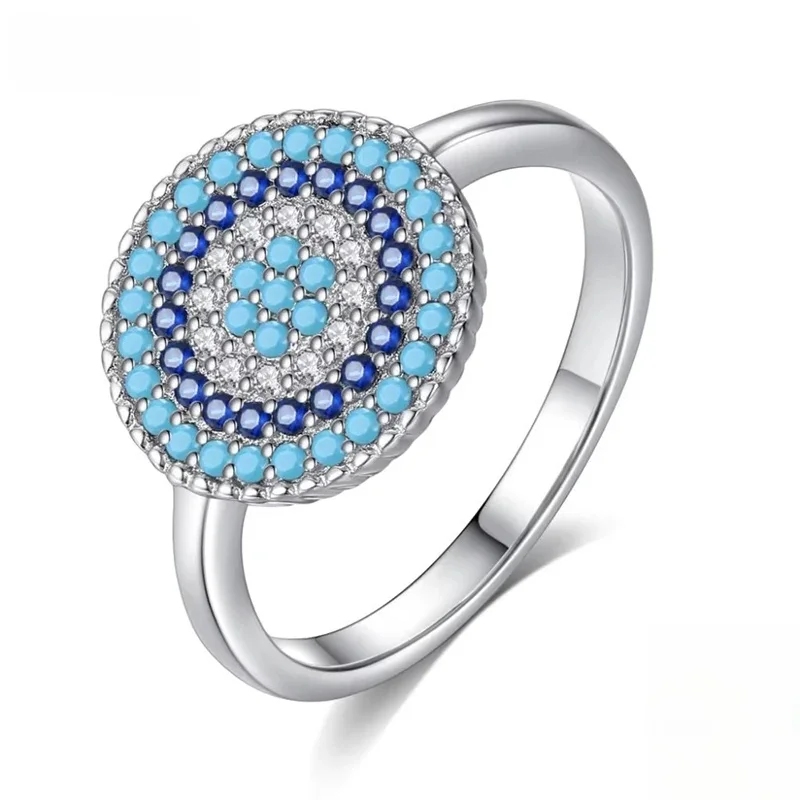 Pierścionki Kaletine Shinee Kpop Blue Stone Evil Eye dla kobiet, srebro próby 925, pierścionki z zawieszkami i kamieniami CZ, biżuteria, akcesoria Exo — zdjęcie 2