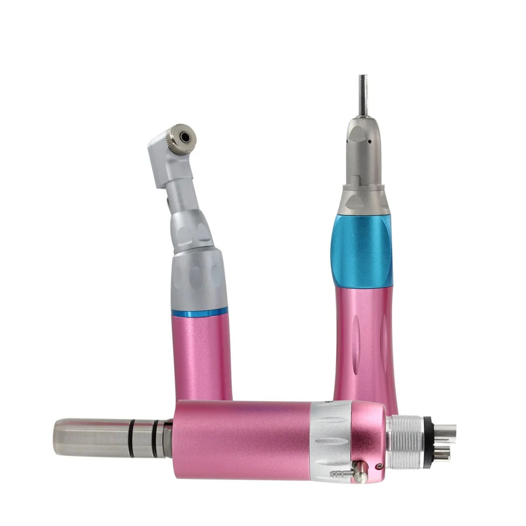 Dental Low Speed Handpiece kit Straight Contra Angle Single Water Spary Air Turbine 4 Hole FIT NSK Pana Max Pink Color Handpiece