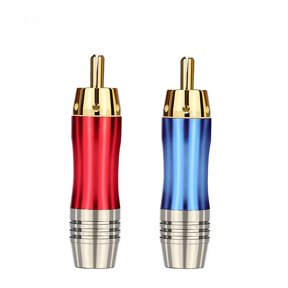 1 para/2 szt. Złącze RCA przewód wtyk męski/żeński Adapter audio niebieski i czerwony Pigtail wtyczka głośnikowa do kabla 8mm pozłacany — zdjęcie 2