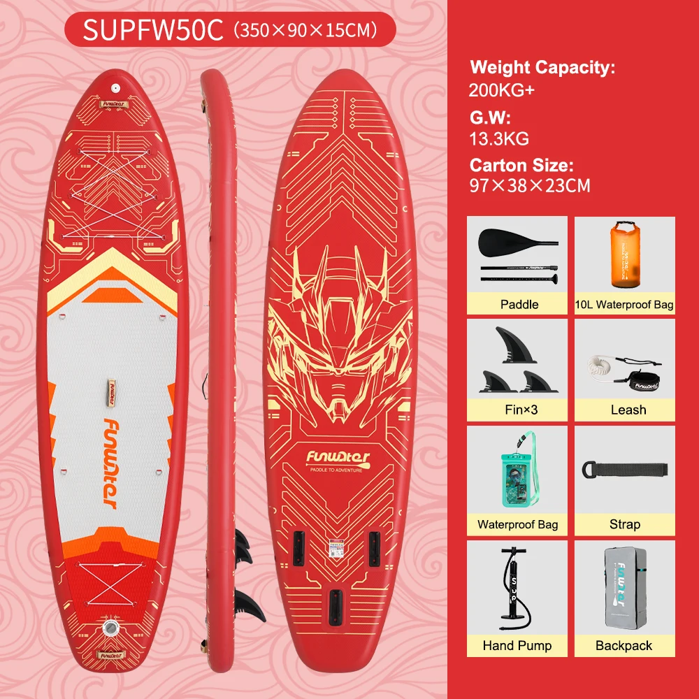 Funwater Waterdichte Opblaasbare SUP Board 350*84*15cm, 180kg+ Capaciteit, Surfplank voor Volwassenen, Inclusief SUP Board Accessoires