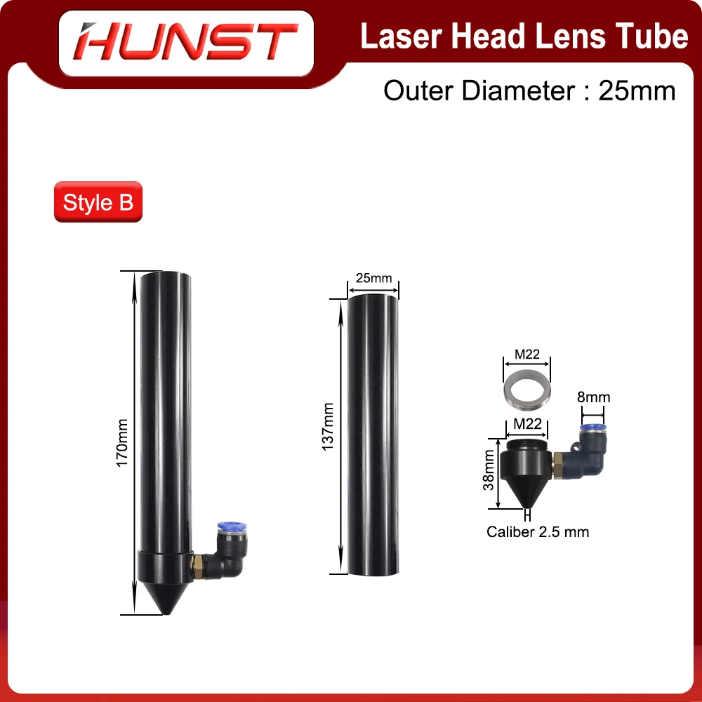 HUNST CO2 Laser Head Lens Tube Air Nozzle For Laser Output Lens Diameter 20mm Focal Length 50.8/63.5mm Engraving Cutting Machine