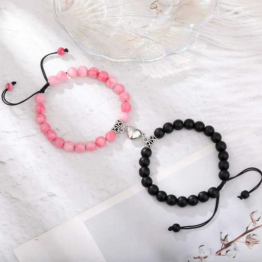 Bracelets de Couple magnétiques pour femmes et hommes, cœur romantique, amoureux assortis, perles en pierre naturelle, Bracelet de Yoga, bijoux cadeau de saint valentin