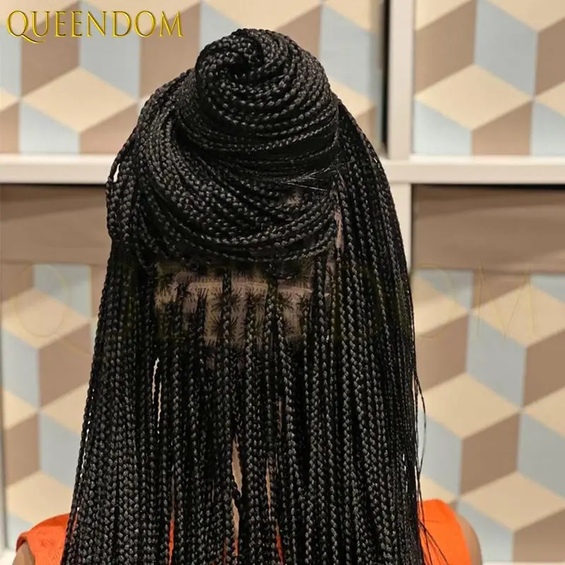 

36'' Burgundy Synthetic Wig with Long Cornrows Box Braids Full Lace Front for Black Women Straight Lace Front Braiding Hair Wig