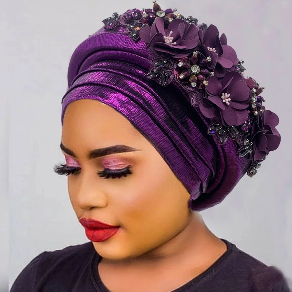 Wykwintny bukiet afrykański damski turban czapka gotowy do noszenia Nigeria Auto Gele nakrycie głowy kobiece modne nakrycia głowy Turbante Mujer — zdjęcie 2