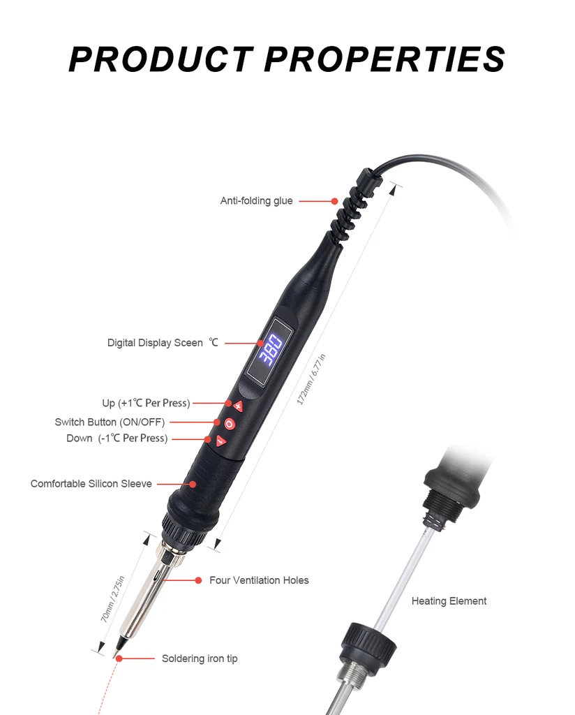 JCD Soldering Iron Kit Digital LCD Display 80W 220V/110V Adjustable Temperature Ceramic Heater Soldering Tips Rework Tools