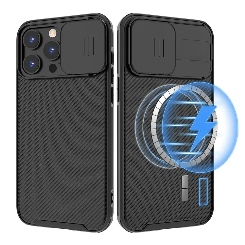 Protection d'objectif d'appareil photo coulissant pour Magsafe, étui de chargement magnétique sans fil pour iPhone 13 14 15 16 Pro Max Plus, housse en Silicone souple