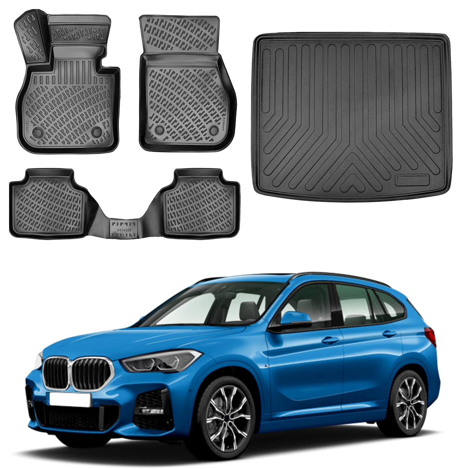 Floor Mats + Cargo Trunk Liner Fits Bmw X1 U11 2022-2024 Set - All Weather Maximum Coverage - Water Resistance