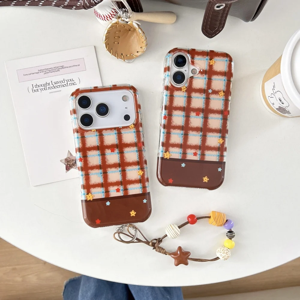

Cute plaid star phone case, suitable for iPhone14/15/16/17 Pro Max, Fundans17pro Korean INS new shockproof protective case