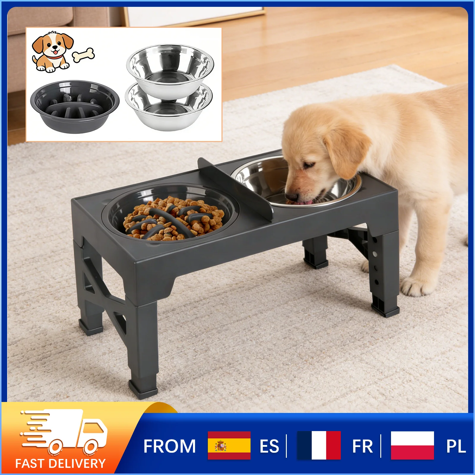 Mangeoire pour chien à hauteur réglable, mangeoire pliable pour animaux de compagnie facile à ranger, bols détachables faciles à nettoyer, pour chiens et chats de tous âges