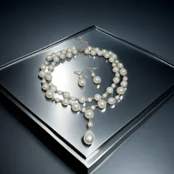 Ladies Wedding Bride Jewelry, Pearl Necklace Earring Set, Holiday Gift Jewelry Suitable for Daily Wear