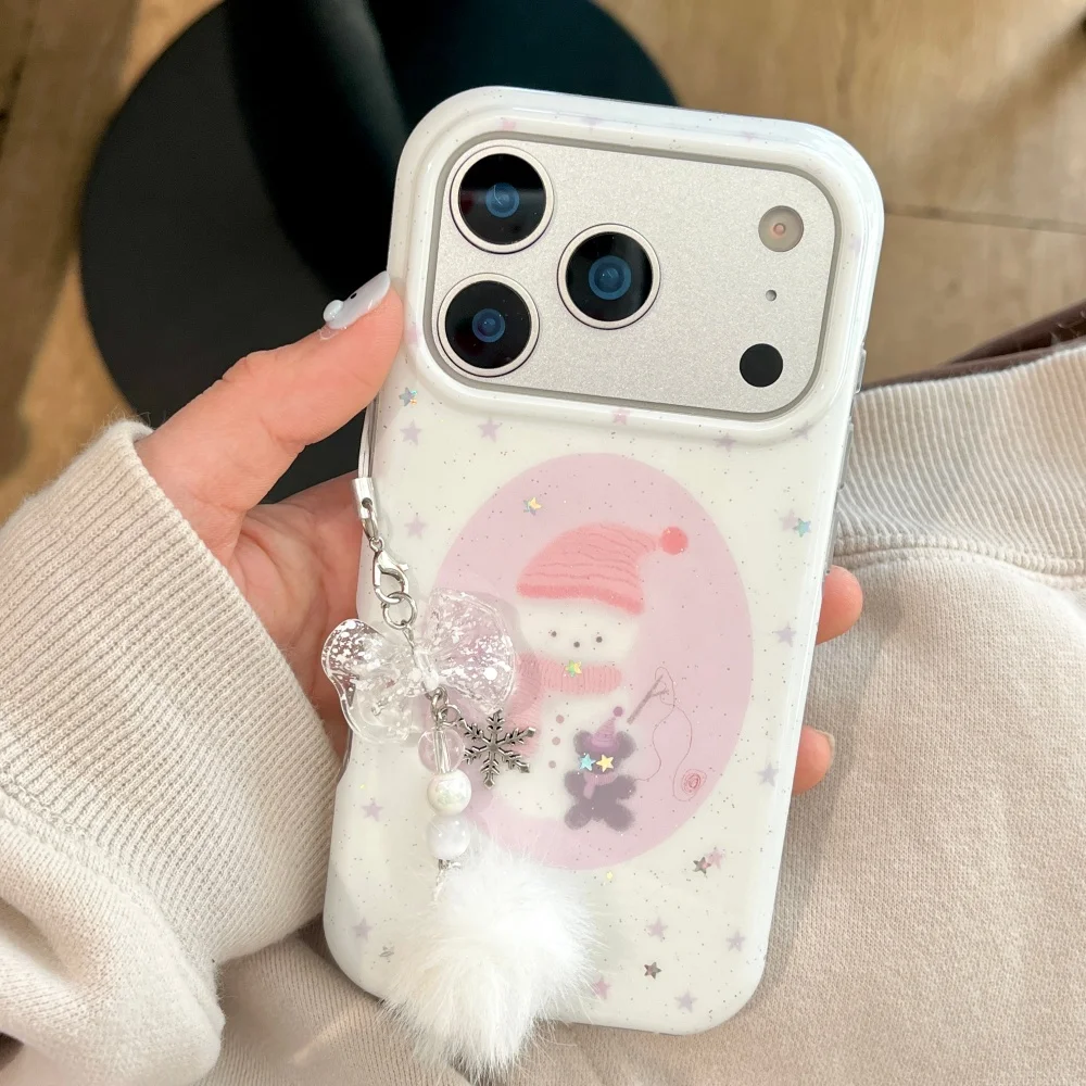 

Shining Star Cute Snowman Bear Doll Phone Case, Suitable for iPhone 14/15/16/17 Pro Max, 17 Pro New Shockproof Protective Case