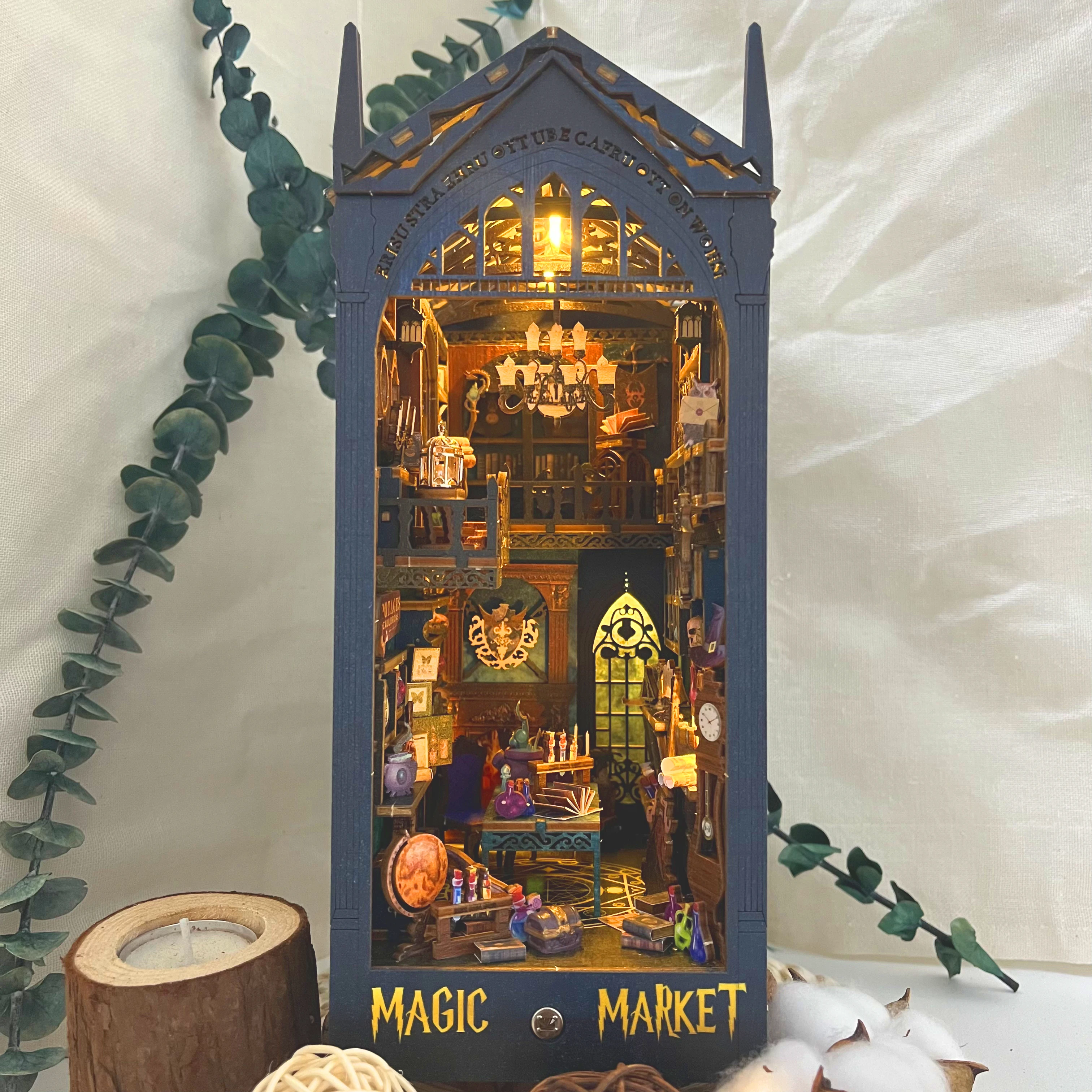 Magic Market DIY Book Stand Book Nook,Magic Market,3D DIY DIY Book Nook Kit,Decorative Bookend,Home Decor and Gifts, Self insert