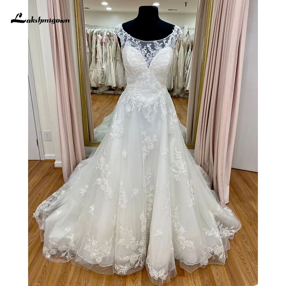 

Boho Scoop Neck Back Button Full Lace Appliques A Line Wedding Dress Custom For Women Bridal Gowns Sweep Vestidos De Novia Robe