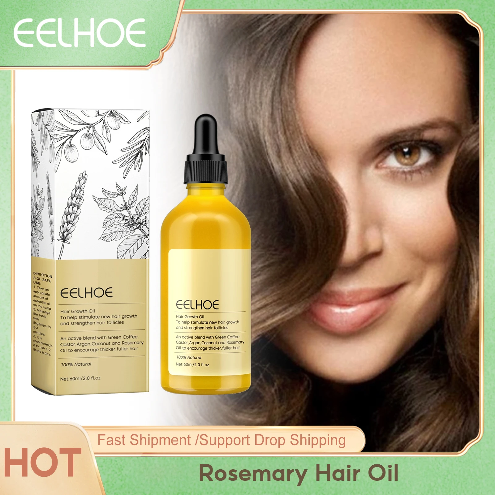 

EELHOE Rosemary Original Hair Oil Scalp Treatment Anti Frizz Repair Damaged Hair Nourishing Oil Smooth Hair Straightening Serum