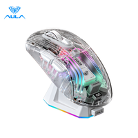 AULA SC630 Tri-mode Wireless RGB Mouse 4000 DPI Transparent 11 RGB Light Modes with Charging Base