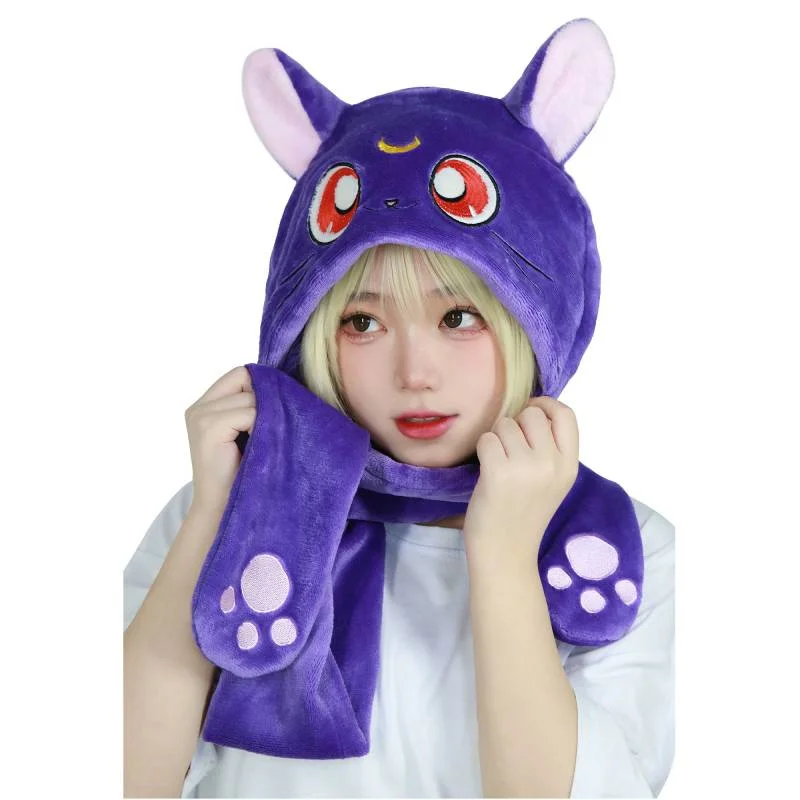 

DAZCOS Sailor Luna Hat Cosplay Kigurumi Cap for Women Soft Plush Coif with Cute Moon Pattern for Halloween Christmas Gift