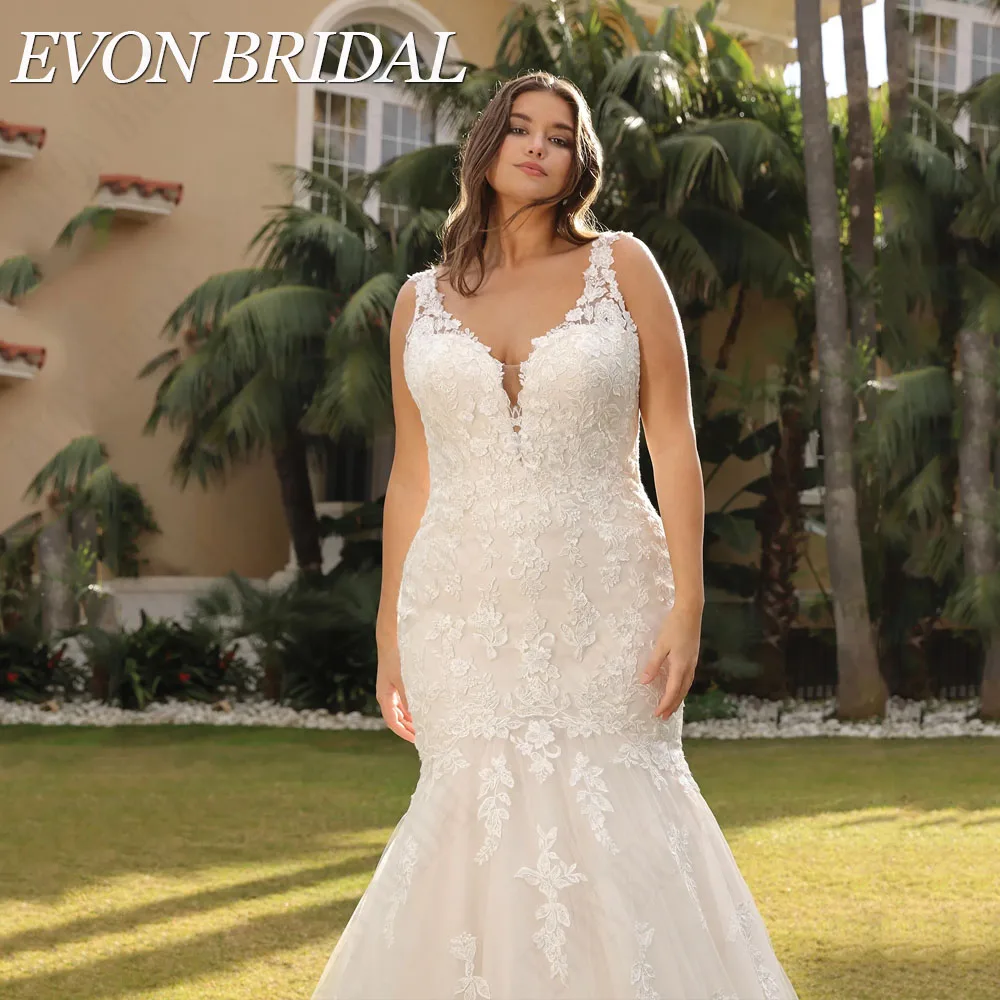 EVON BRIDAL Mermaid Wedding Dress Plus Size V-Neck Lace Up Sleeveless Applique Bridal Gowns Custom Made vestidos novias boda