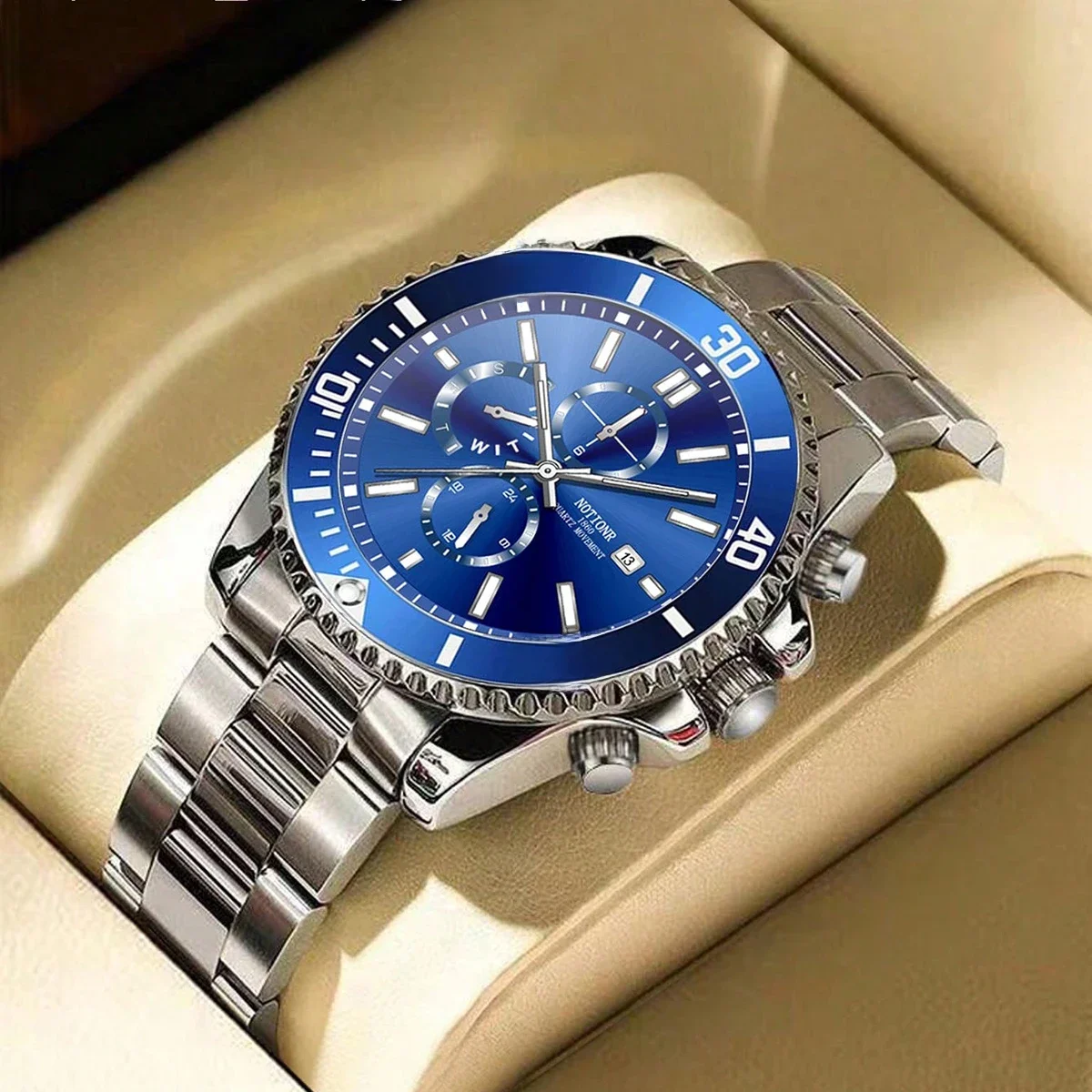 Montres d'affaires de luxe pour hommes, montre à Quartz argentée, horloge lumineuse